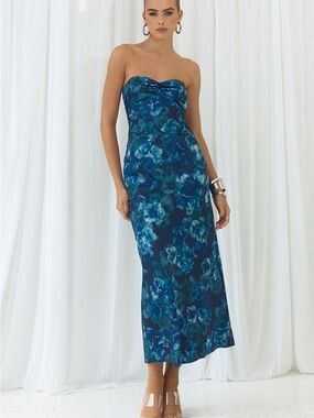 Runaway The Label Strapless Blue Floral Slip Dress